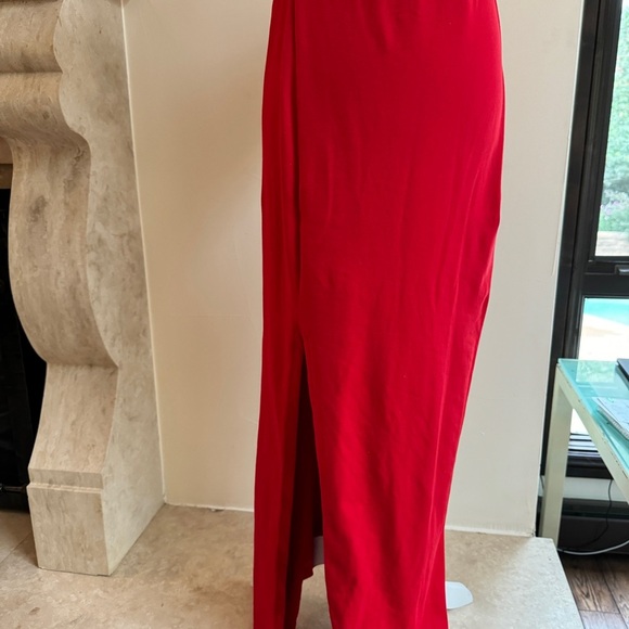 Susanna Monaco Red Ruffle Slit Maternity Gown Womens Size S Formal Off Shoulder - Picture 8 of 16